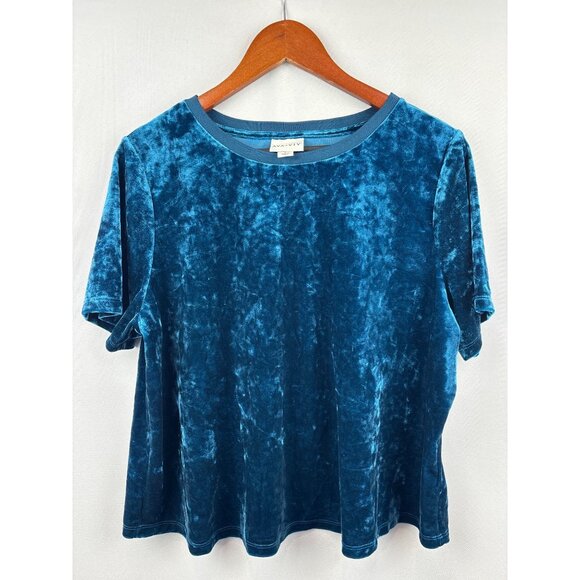 Women’s Ava & Viv Size X Dark Teal Velvet Short Sleeve Shirt - Picture 1 of 5